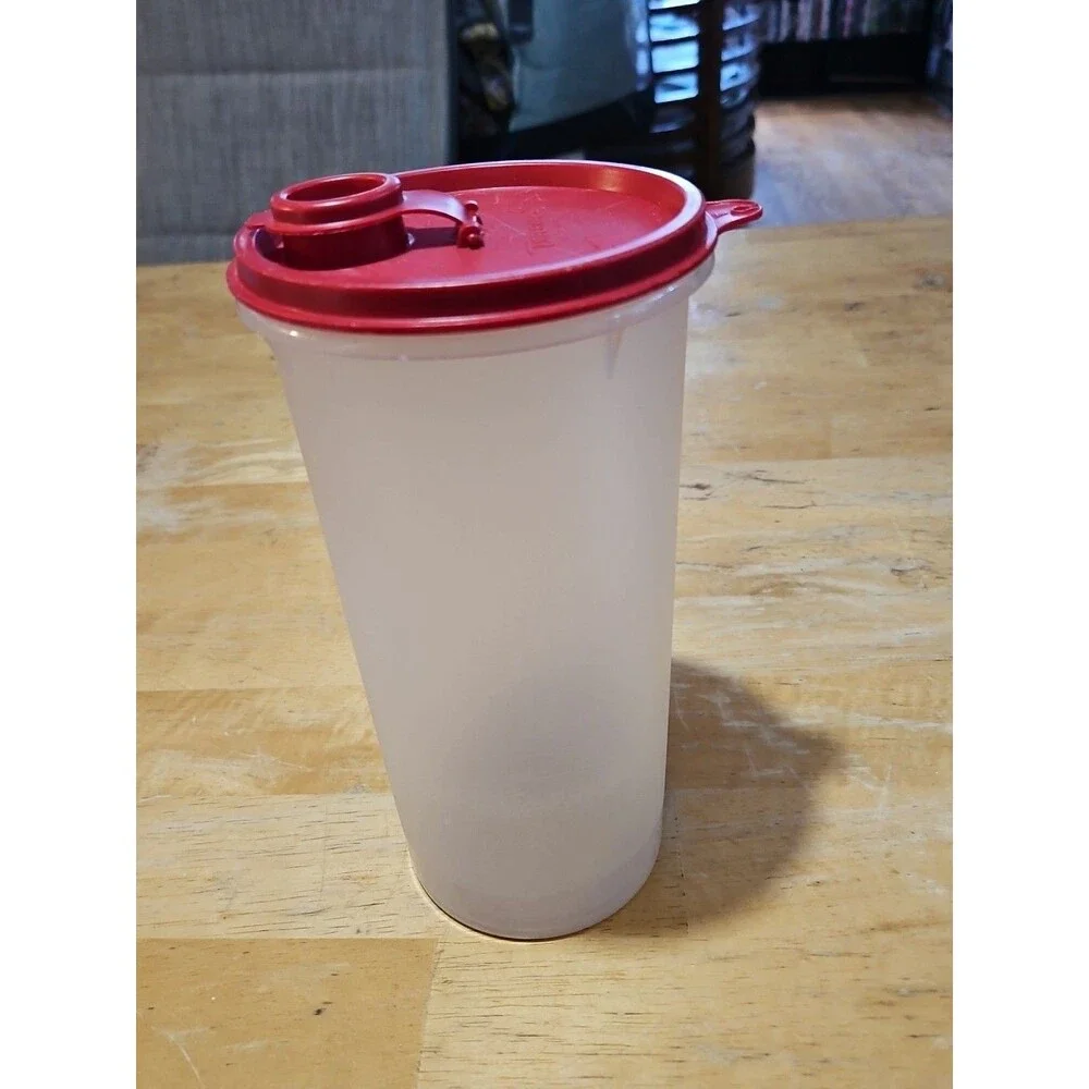 Vintage Tupperware 261 Sheer Handolier Pitcher Red Flip Top Seal 563